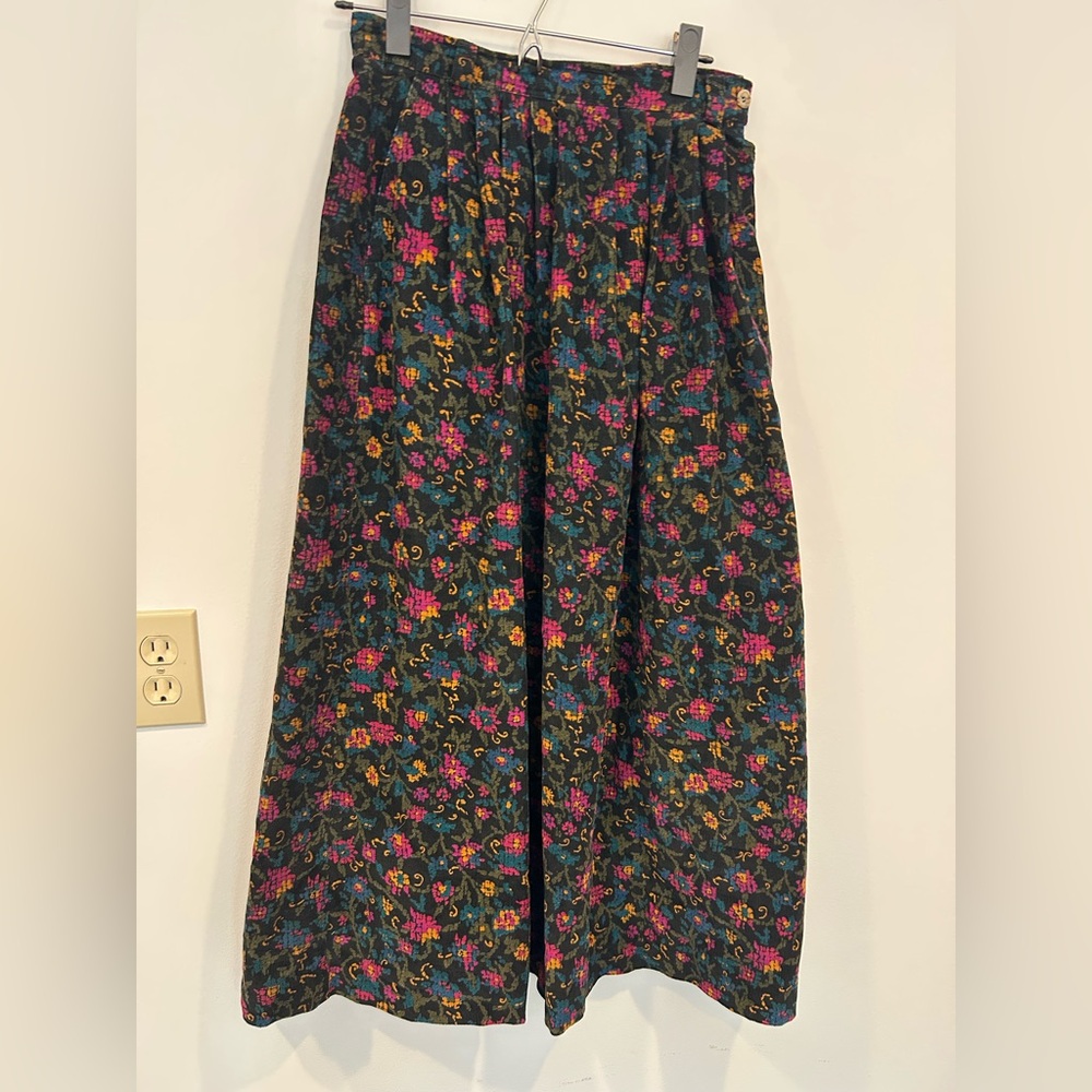 L.L. Bean Vintage 80s Corduroy Multicolor Floral A-Line Skirt